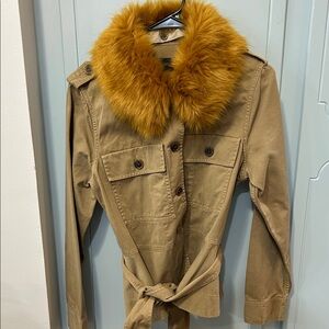 J. Crew Khaki Utility Jacket with Removable Faux Fur Collar Medium